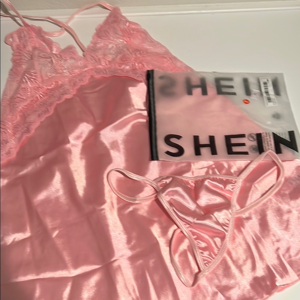 SHEIN Pink Lace Satin Lingerie Set ⭐️